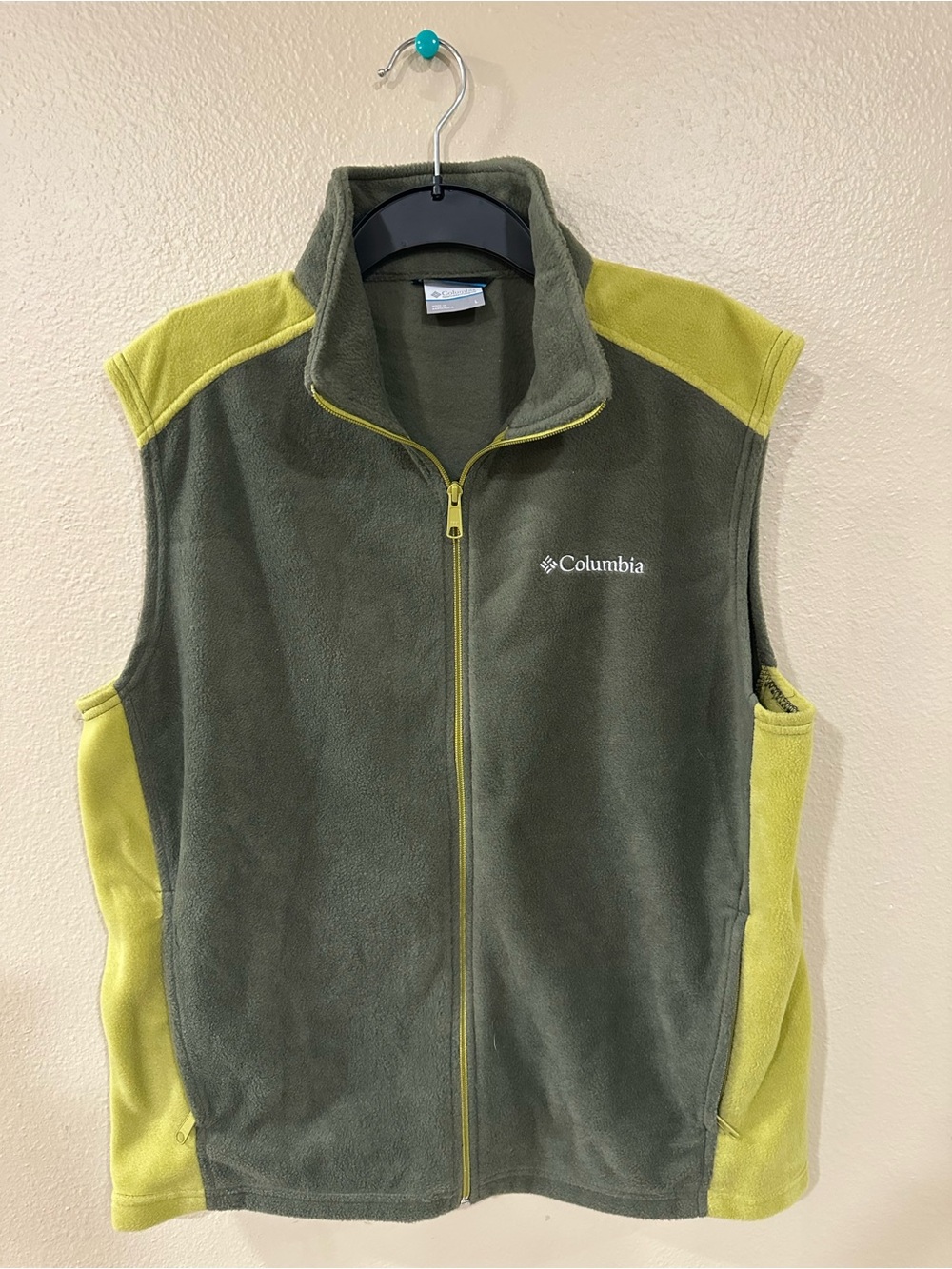 Columbia Olive and Lime Fleece Vest - Men's Outdoor Layer